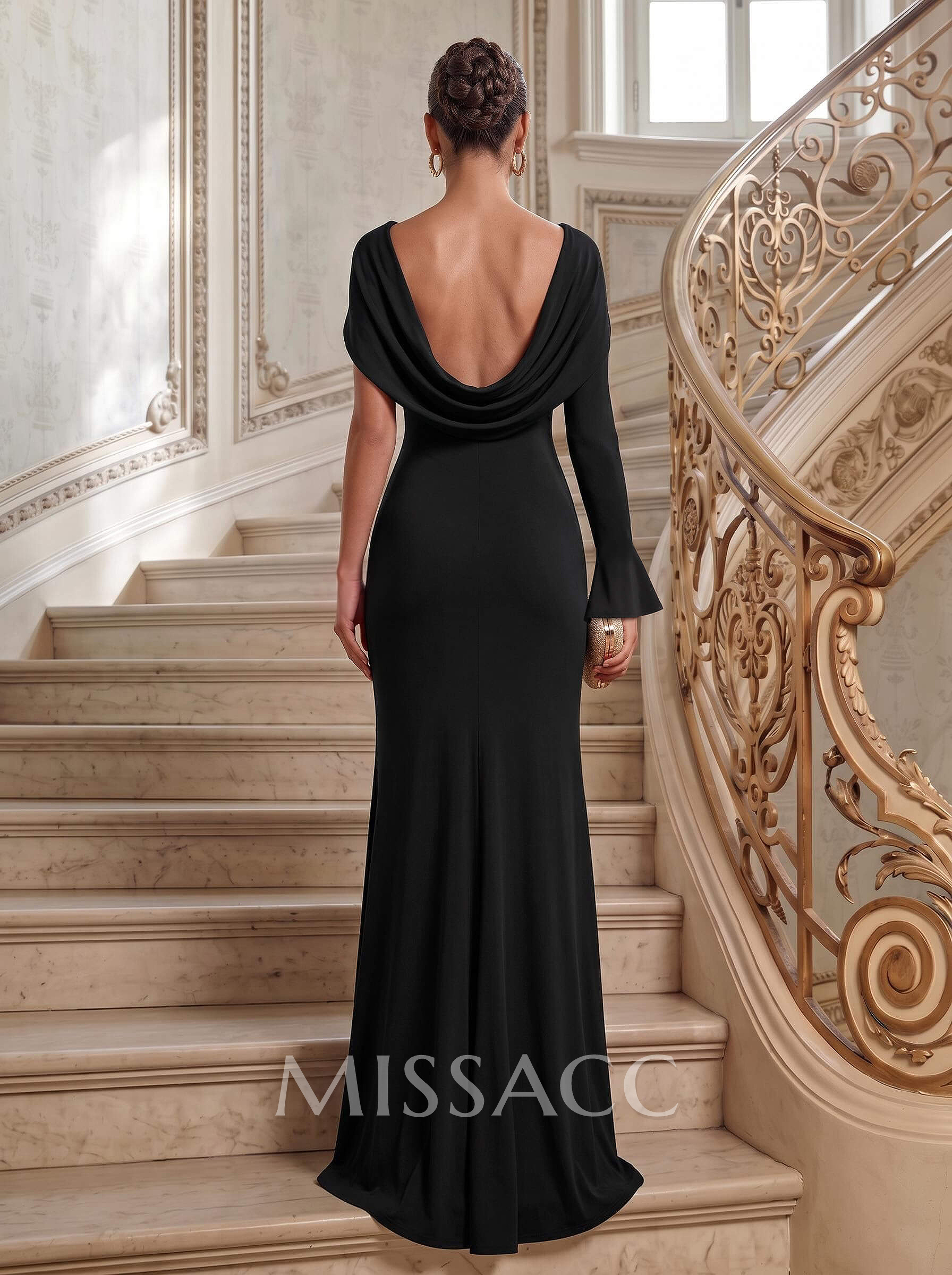 Trumpet/Mermaid Long Sleeve Floor-Length Jersey Evening Dresses