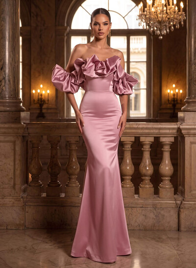 Trumpet/Mermaid Off-The-Shoulder Sleeveless Floor-Length Satin Evening Dresses