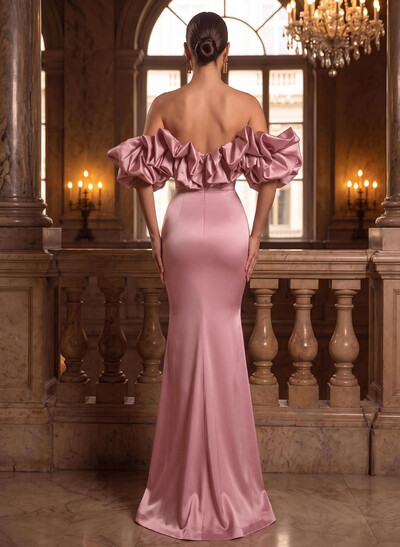 Trumpet/Mermaid Off-The-Shoulder Sleeveless Floor-Length Satin Evening Dresses
