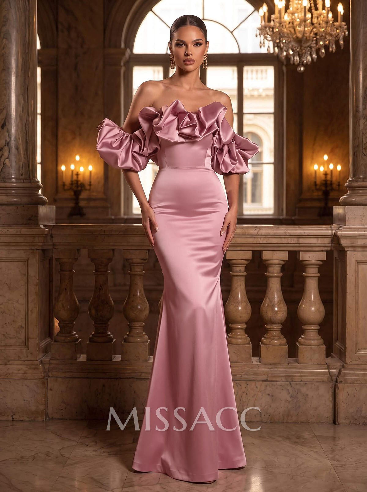 Trumpet/Mermaid Off-The-Shoulder Sleeveless Floor-Length Satin Evening Dresses