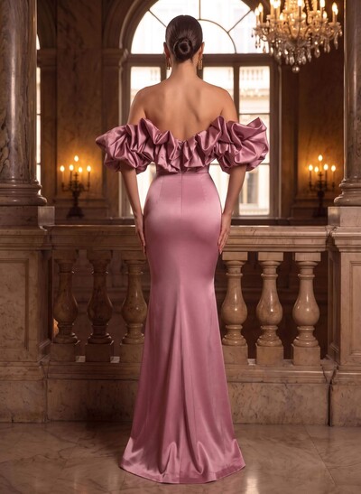 Trumpet/Mermaid Off-the-Shoulder Sleeveless Floor-Length Satin Evening Dresses