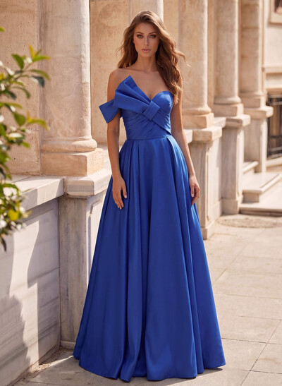 A-Line One-Shoulder Sleeveless Floor-Length Satin Evening Dresses