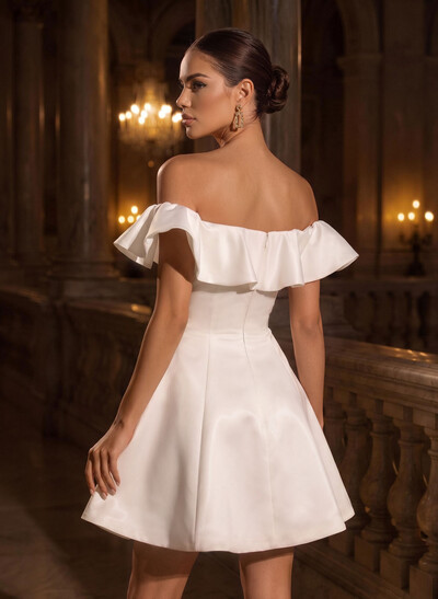 A-Line Off-The-Shoulder Sleeveless Short Satin Homecoming Dresses