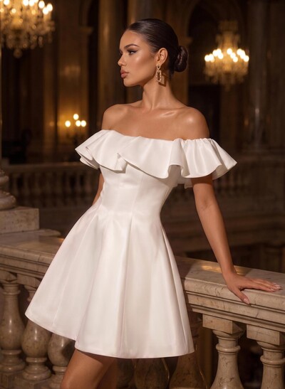 A-Line Off-The-Shoulder Sleeveless Short Satin Homecoming Dresses