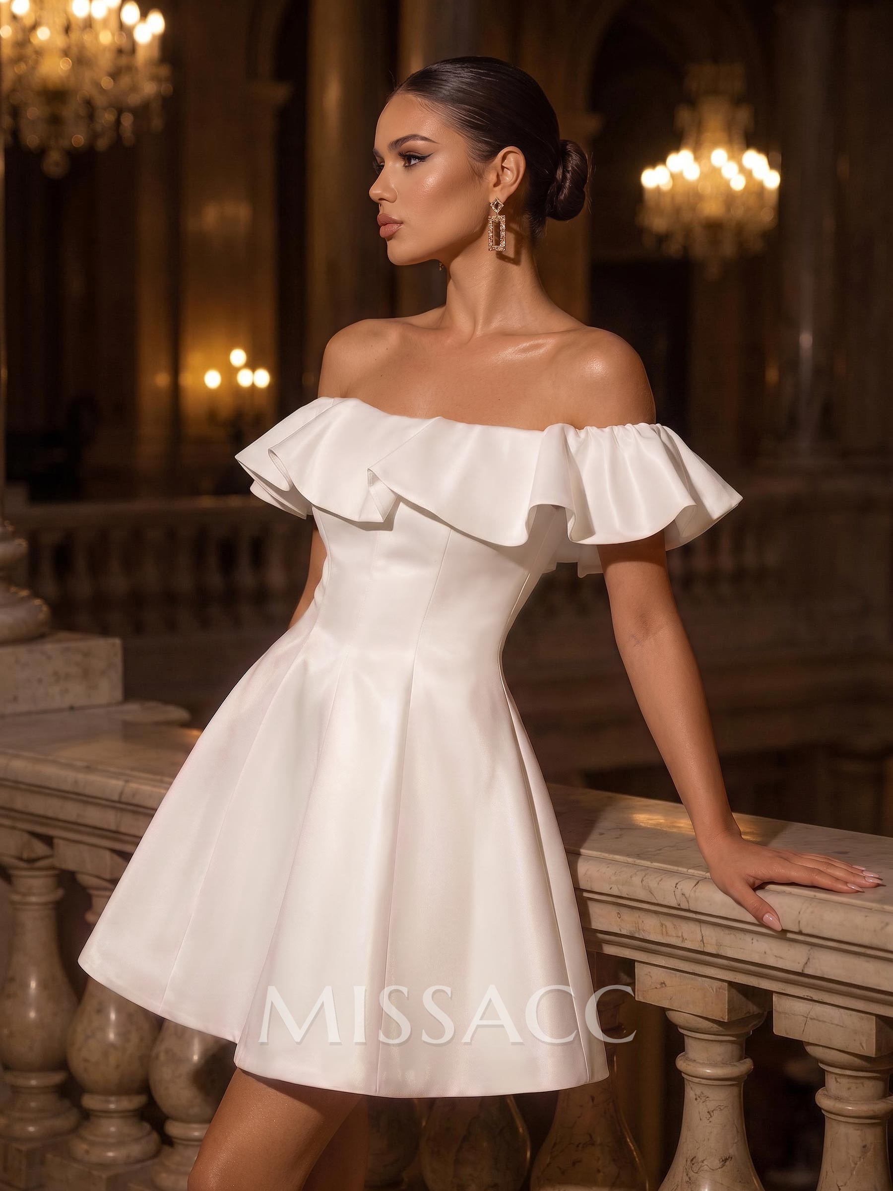 A-Line Off-The-Shoulder Sleeveless Short Satin Homecoming Dresses A-Line Off-The-Shoulder Sleeveless Short Satin Homecoming Dresses