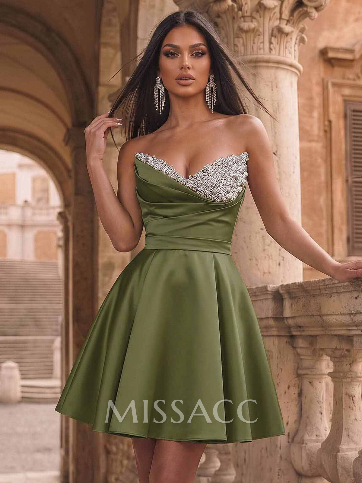 A-Line Strapless Sleeveless Short/Mini Satin Homecoming Dresses With Sequins