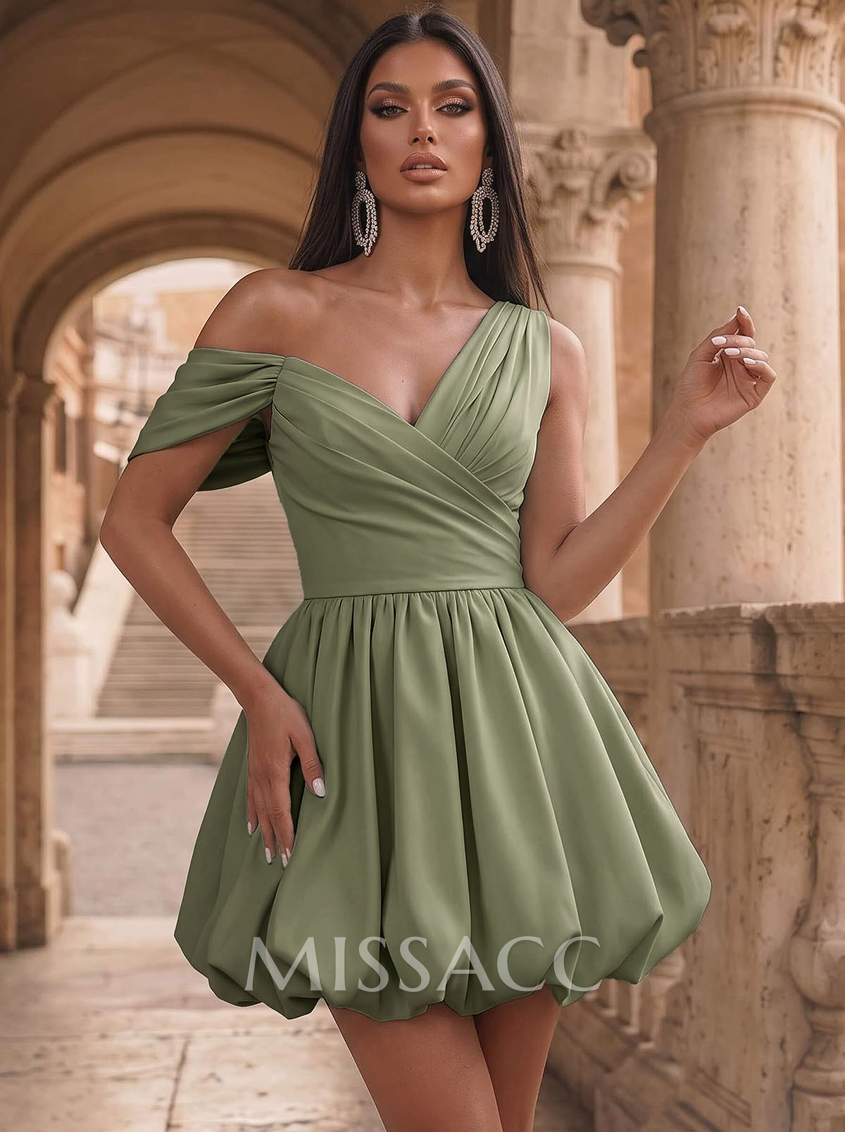 A-Line Asymmetrical Sleeveless Short/Mini Crepe Chiffon Homecoming Dresses With Bubble Hem