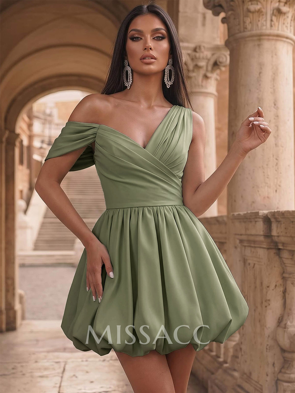 A-Line Asymmetrical Sleeveless Short/Mini Crepe Satin Homecoming Dresses With Bubble Hem