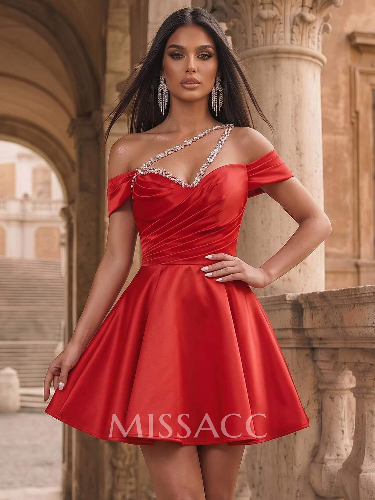 A-Line Off-The-Shoulder Sleeveless Short/Mini Matte Satin Homecoming Dresses