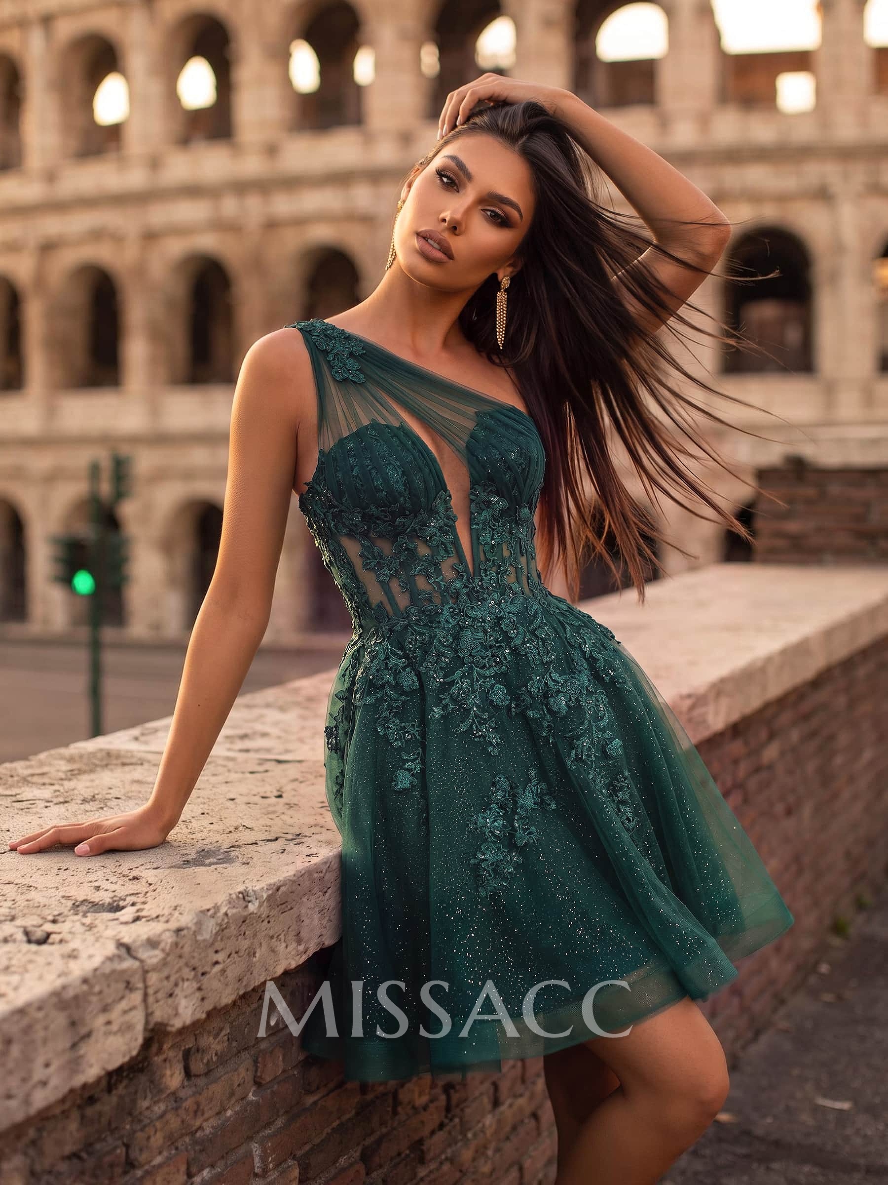 A-Line One-Shoulder Sleeveless Short/Mini Satin/Tulle Homecoming Dresses