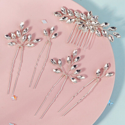5 Pack Diamanté Hair Clips Bridal Headpiece