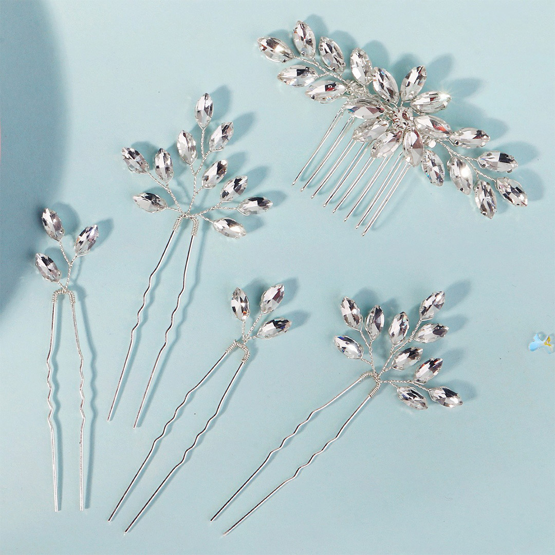 5 Pack Diamanté Hair Clips Bridal Headpiece