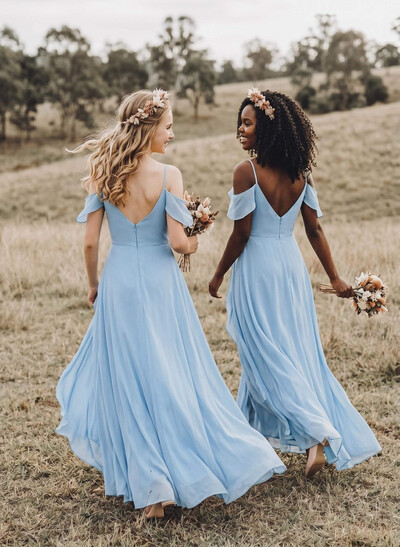 A-Line Off-The-Shoulder Sleeveless Asymmetrical Chiffon Junior Bridesmaid Dresses With High Split