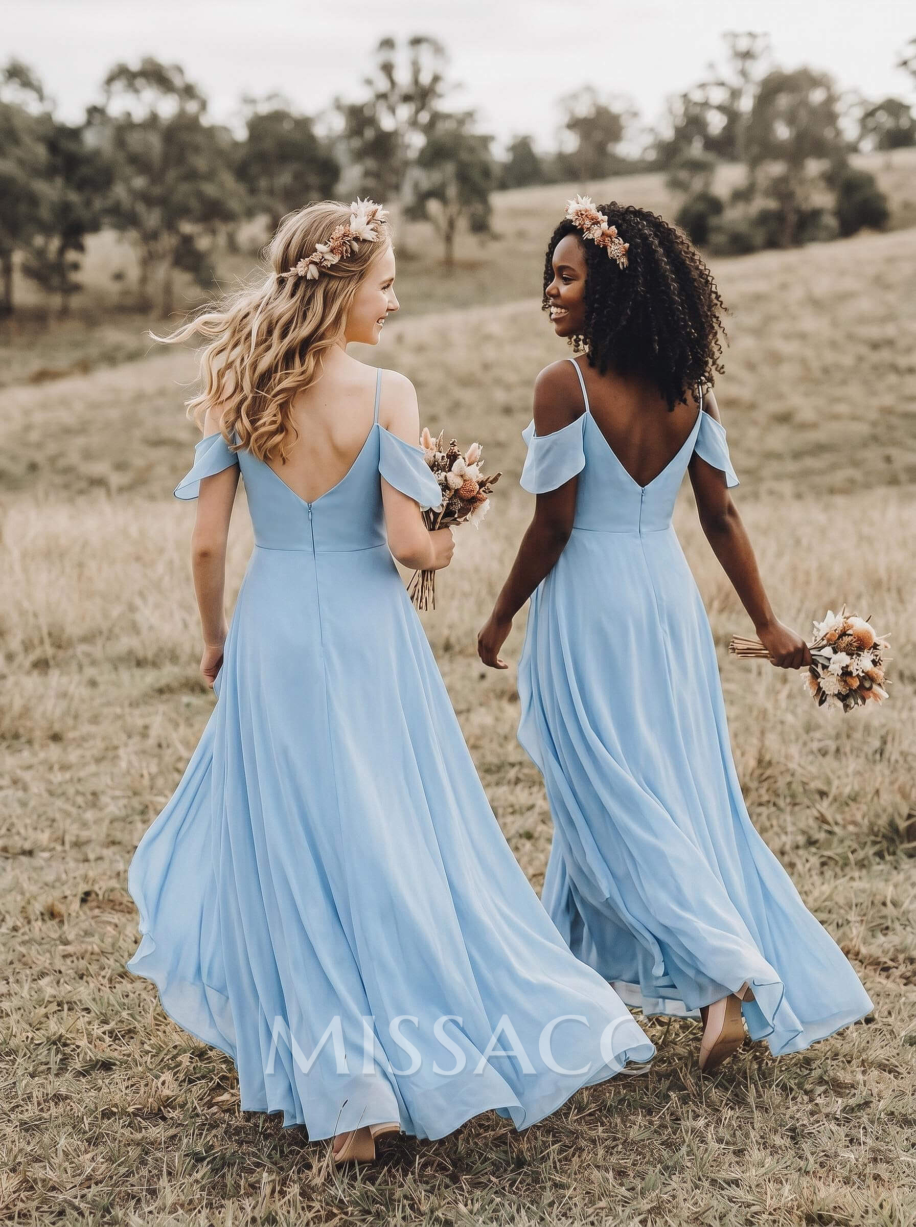 A-Line Off-The-Shoulder Sleeveless Asymmetrical Chiffon Junior Bridesmaid Dresses With High Split