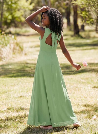 A-Line Scoop Neck Sleeveless Asymmetrical Chiffon Junior Bridesmaid Dresses