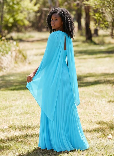 A-Line Halter Sleeveless Floor-Length Chiffon Junior Bridesmaid Dresses