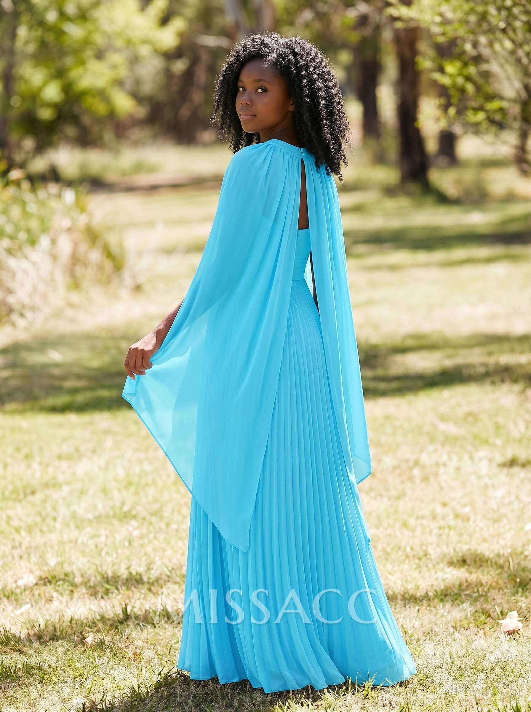 A-Line Halter Sleeveless Floor-Length Chiffon Junior Bridesmaid Dresses