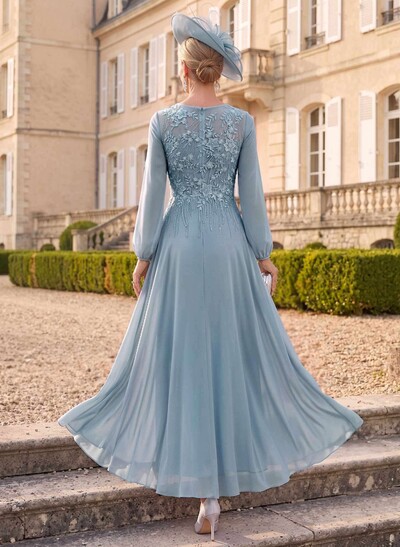 A-Line Scoop Neck Long Sleeves Ankle-Length Chiffon/Lace Mother Of The Bride Dresses With Appliques Lace