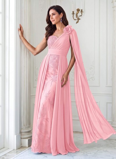 A-Line One-Shoulder Sleeveless Floor-Length Chiffon/Lace Mother Of The Bride Dresses With Flower