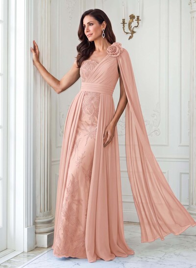 A-Line One-Shoulder Sleeveless Floor-Length Chiffon/Lace Mother Of The Bride Dresses With Flower