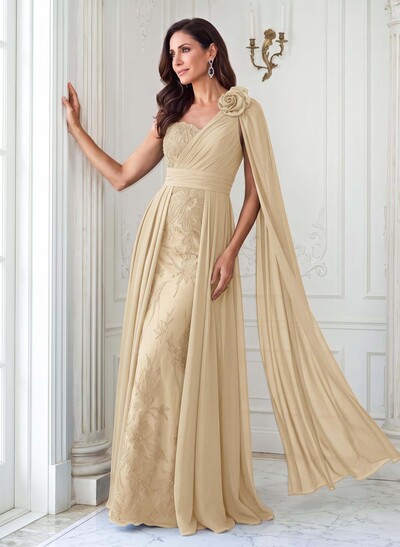 A-Line One-Shoulder Sleeveless Floor-Length Chiffon/Lace Mother Of The Bride Dresses With Flower