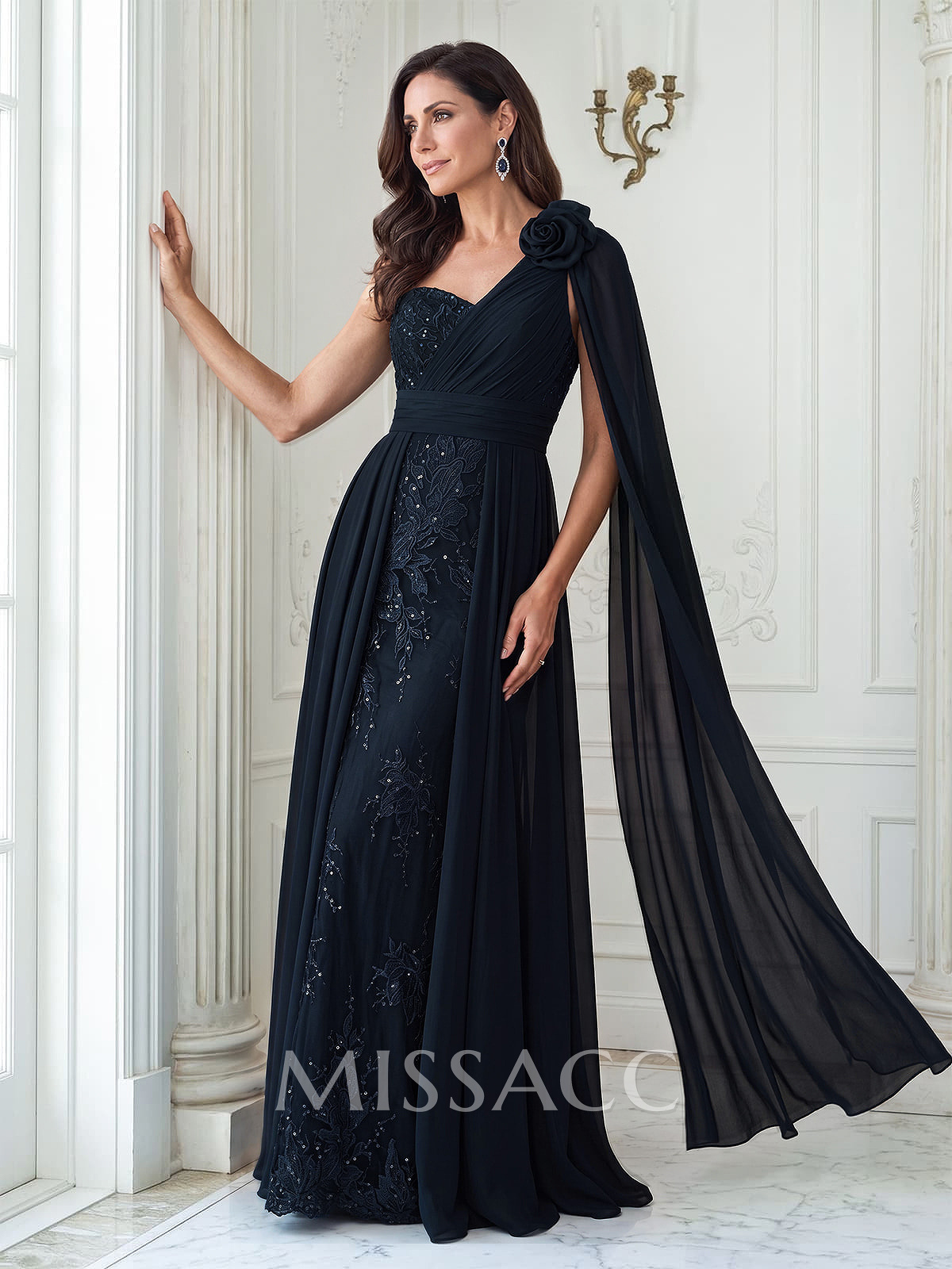 A-Line One-Shoulder Sleeveless Floor-Length Chiffon/Lace Mother Of The Bride Dresses With Flower A-Line One-Shoulder Sleeveless Floor-Length Chiffon/Lace Mother Of The Bride Dresses With Flower
