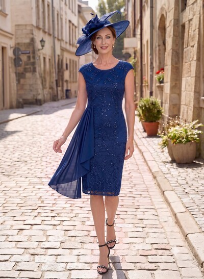 Sheath/Column Scoop Neck Sleeveless Knee-Length Chiffon/Lace Mother Of The Bride Dresses With Appliques Lace