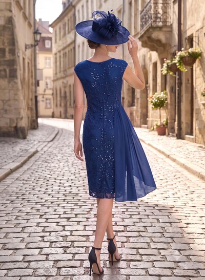 Sheath/Column Scoop Neck Sleeveless Knee-Length Chiffon/Lace Mother Of The Bride Dresses With Appliques Lace