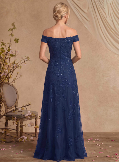 A-Line Off-The-Shoulder Sleeveless Floor-Length Chiffon/Lace Mother Of The Bride Dresses With Appliques Lace