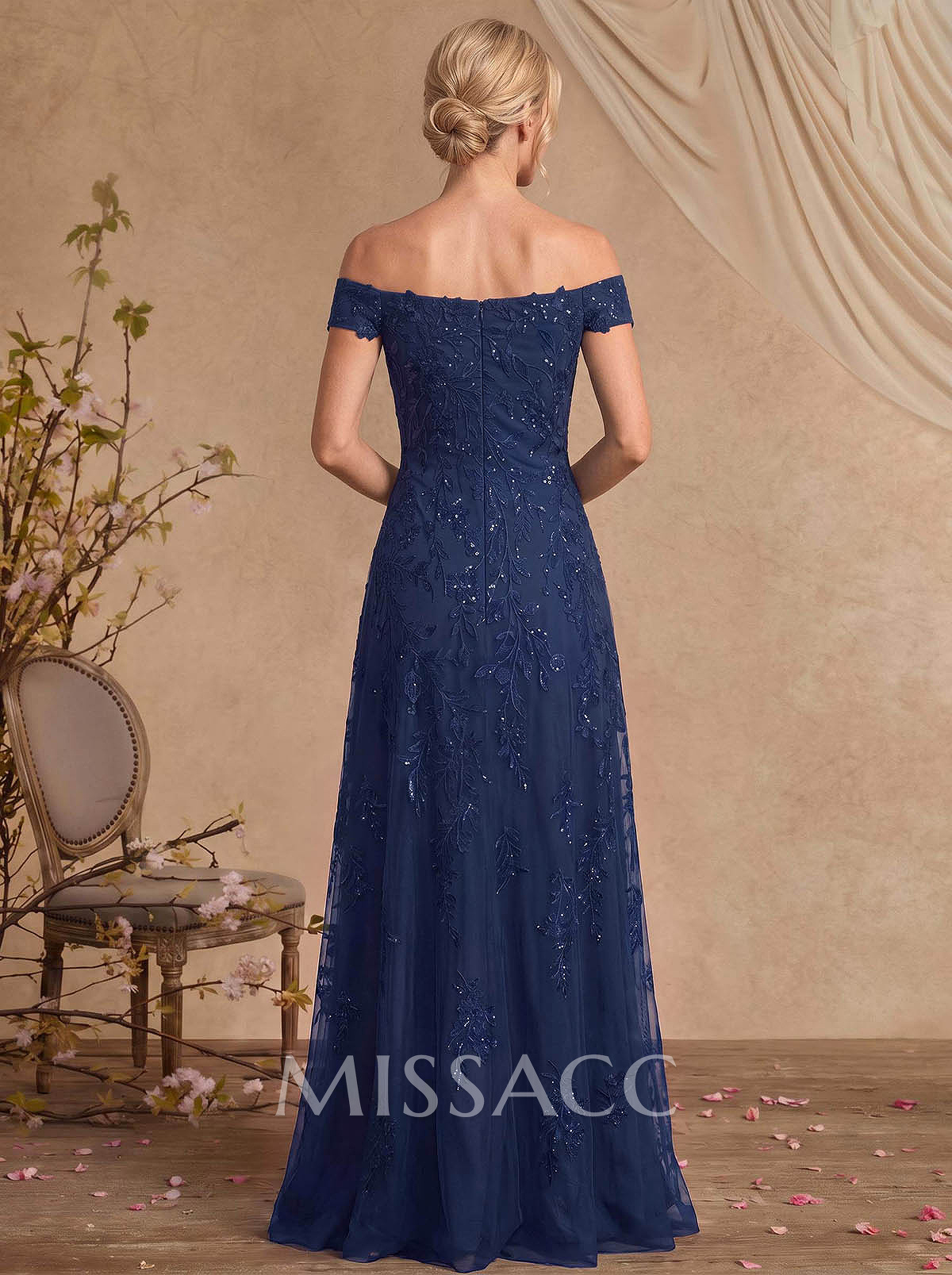 A-Line Off-The-Shoulder Sleeveless Floor-Length Chiffon/Lace Mother Of The Bride Dresses With Appliques Lace