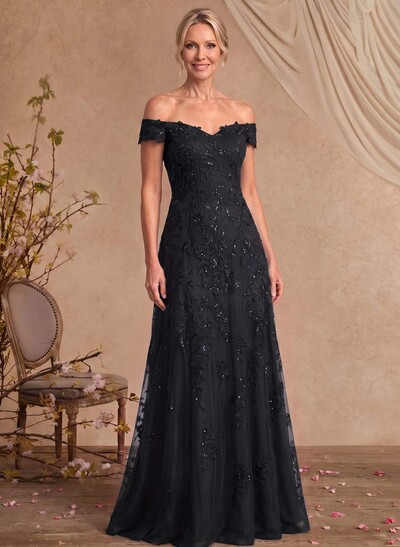 A-Line Off-The-Shoulder Sleeveless Floor-Length Chiffon/Lace Mother Of The Bride Dresses With Lace Appliques