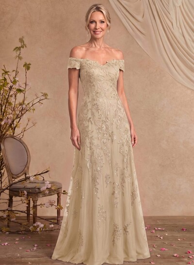 A-Line Off-The-Shoulder Sleeveless Floor-Length Chiffon/Lace Mother Of The Bride Dresses With Appliques Lace