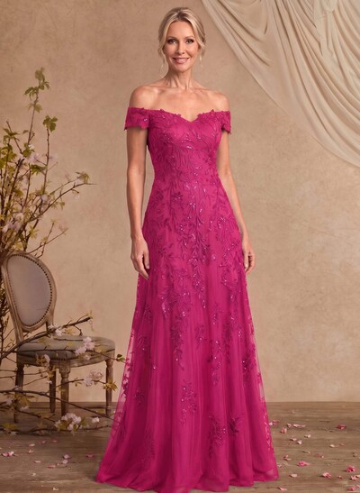 A-Line Off-The-Shoulder Sleeveless Floor-Length Chiffon/Lace Mother Of The Bride Dresses With Lace Appliques