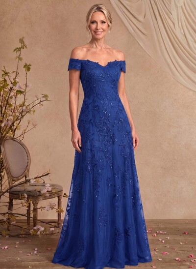 A-Line Off-The-Shoulder Sleeveless Floor-Length Chiffon/Lace Mother Of The Bride Dresses With Appliques Lace