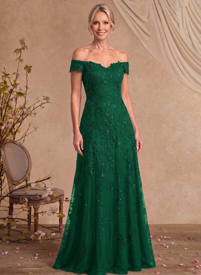 A-Line Off-The-Shoulder Sleeveless Floor-Length Chiffon/Lace Mother Of The Bride Dresses With Appliques Lace