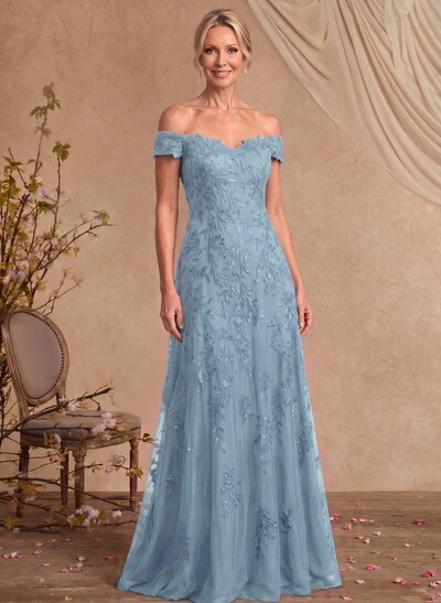 A-Line Off-The-Shoulder Sleeveless Floor-Length Chiffon/Lace Mother Of The Bride Dresses With Appliques Lace