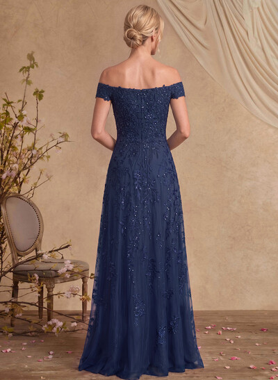 A-Line Off-The-Shoulder Sleeveless Floor-Length Chiffon/Lace Mother Of The Bride Dresses With Appliques Lace