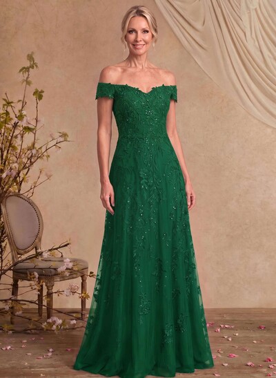 A-Line Off-The-Shoulder Sleeveless Floor-Length Chiffon/Lace Mother Of The Bride Dresses With Appliques Lace