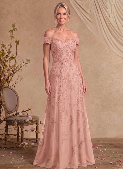 A-Line Off-The-Shoulder Sleeveless Floor-Length Chiffon/Lace Mother Of The Bride Dresses With Lace Appliques