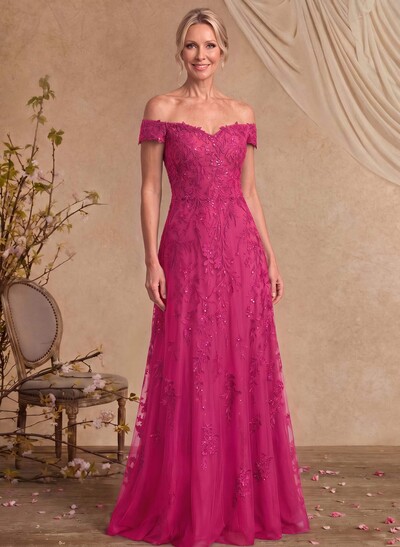 A-Line Off-The-Shoulder Sleeveless Floor-Length Chiffon/Lace Mother Of The Bride Dresses With Appliques Lace