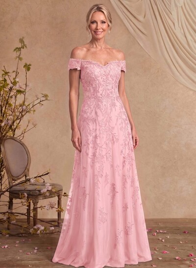 A-Line Off-The-Shoulder Sleeveless Floor-Length Chiffon/Lace Mother Of The Bride Dresses With Appliques Lace