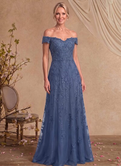 A-Line Off-The-Shoulder Sleeveless Floor-Length Chiffon And Lace Mother Of The Bride Dresses With Lace Appliqués