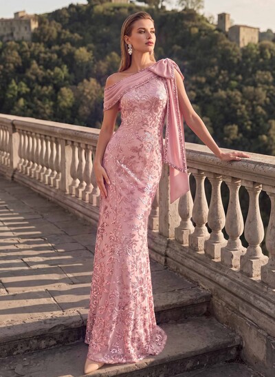 Fishtail/Mermaid Asymmetric Floor-Length Stretch Satin Mother Of The Bride Dresses With Bow/Lace