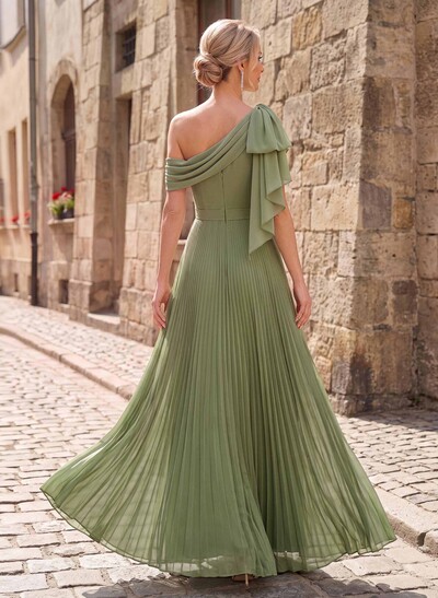 A-Line Asymmetrical Sleeveless Floor-Length Chiffon Mother Of The Bride Dresses With Pleated/Shoulder Ruffle