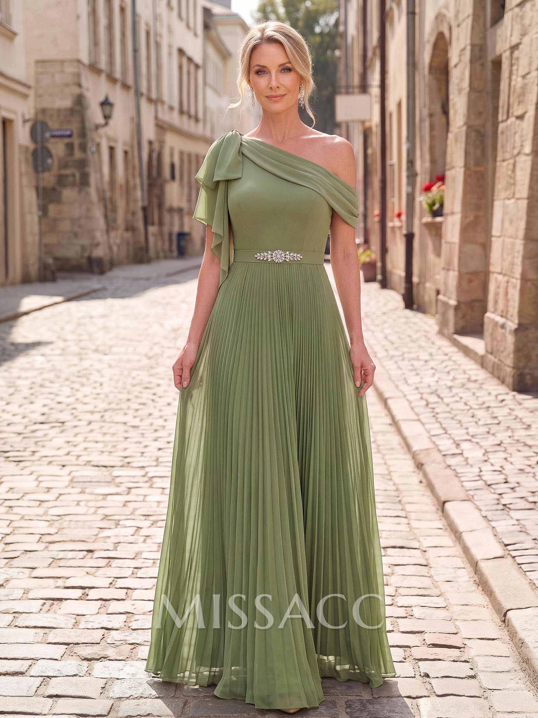 A-Line Asymmetrical Sleeveless Floor-Length Chiffon Mother Of The Bride Dresses With Pleated/Shoulder Ruffle