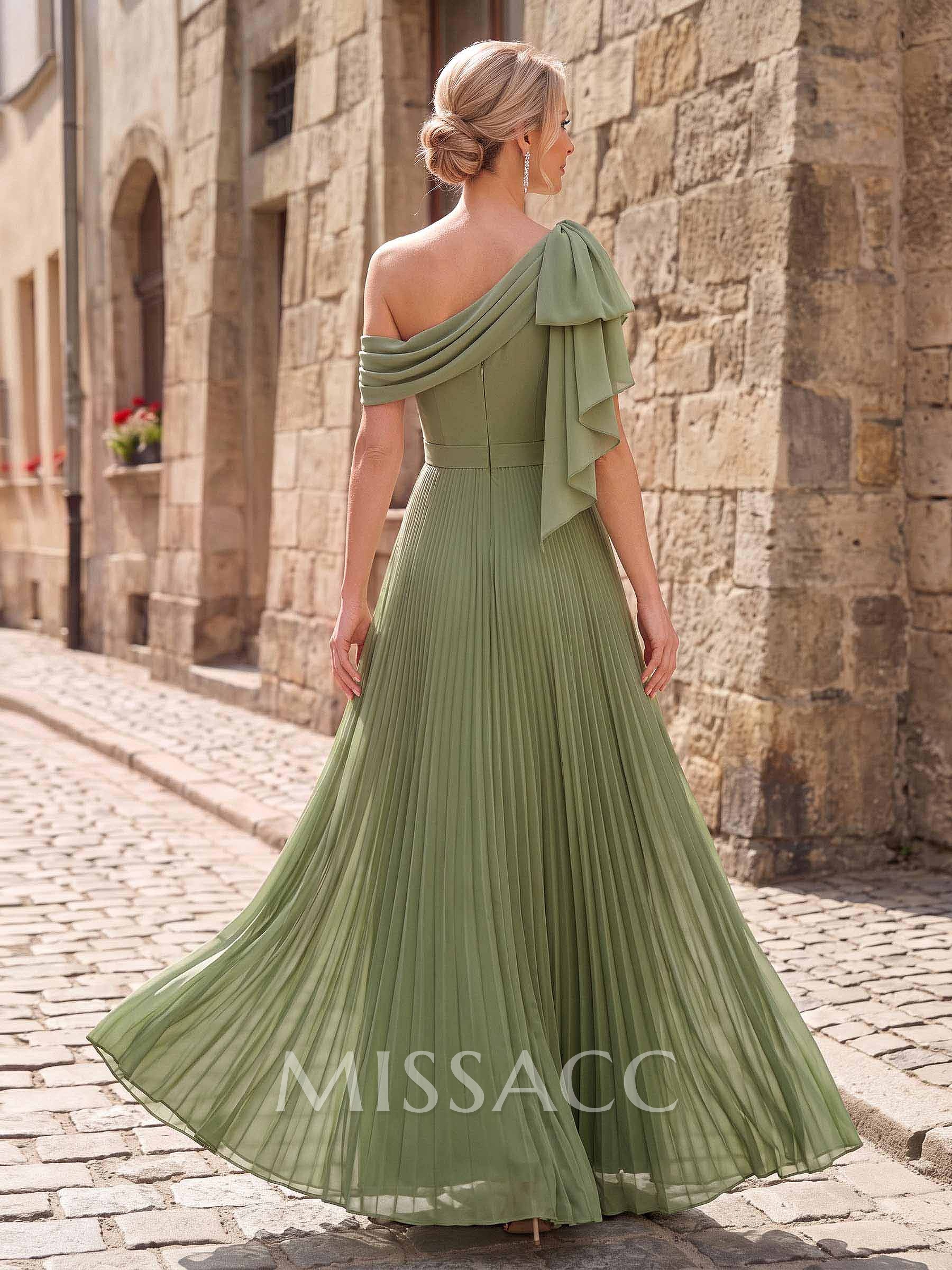 A-Line Asymmetrical Sleeveless Floor-Length Chiffon Mother Of The Bride Dresses With Pleated/Shoulder Ruffle