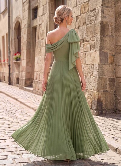 A-Line Asymmetrical Sleeveless Floor-Length Chiffon Mother Of The Bride Dresses With Pleated/Shoulder Ruffle