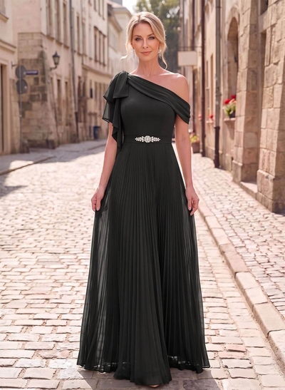 A-Line Asymmetrical Sleeveless Floor-Length Chiffon Mother Of The Bride Dresses With Pleated/Shoulder Ruffle