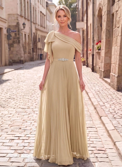 A-Line Asymmetrical Sleeveless Floor-Length Chiffon Mother Of The Bride Dresses With Pleated/Shoulder Ruffle