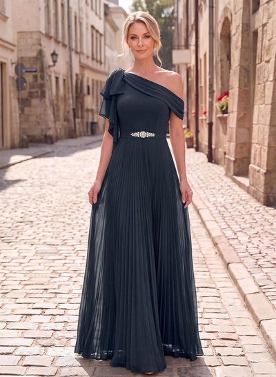 A-Line Asymmetrical Sleeveless Floor-Length Chiffon Mother Of The Bride Dresses With Pleated/Shoulder Ruffle